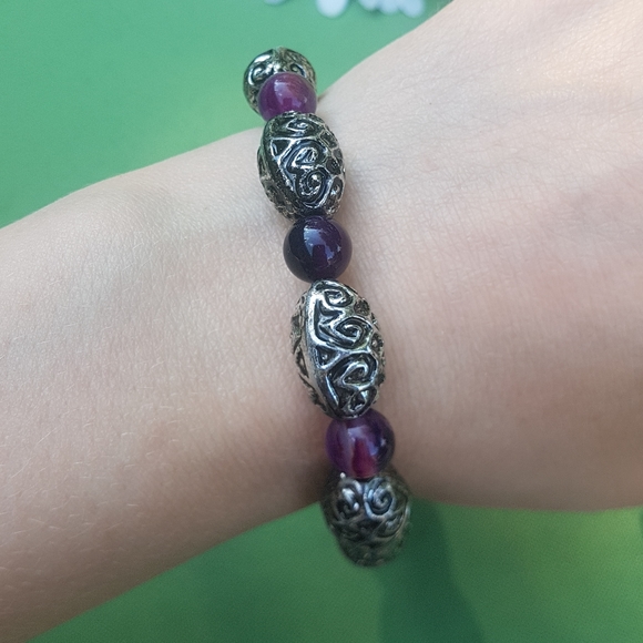 💜 Purple Agate Filigree Bracelet - Picture 2 of 7